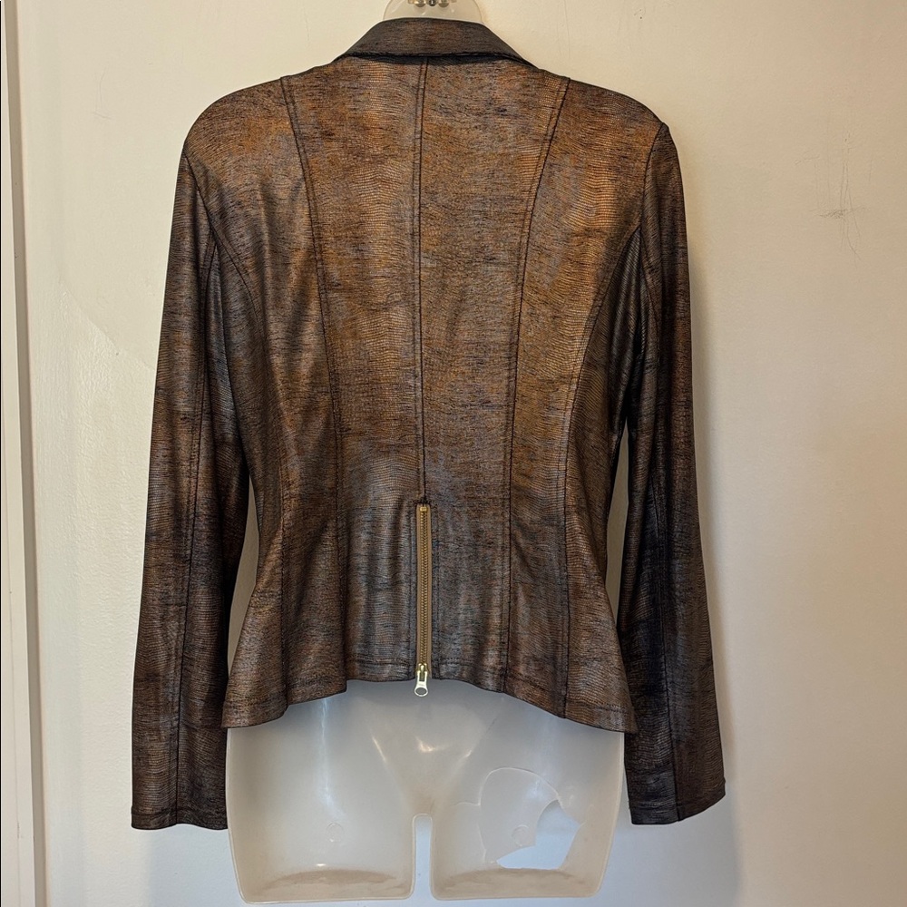 Ciara Sun Woo Gold Metallic Moto Style Jacket Size Small - Picture 5 of 5